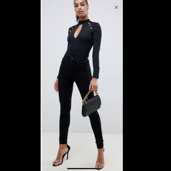 ASOS DESIGN Black body, gold buttons, open back - Picture 4 of 4